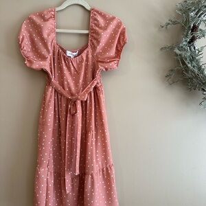 Warm Peachy Pink and Cream polka dot Dress